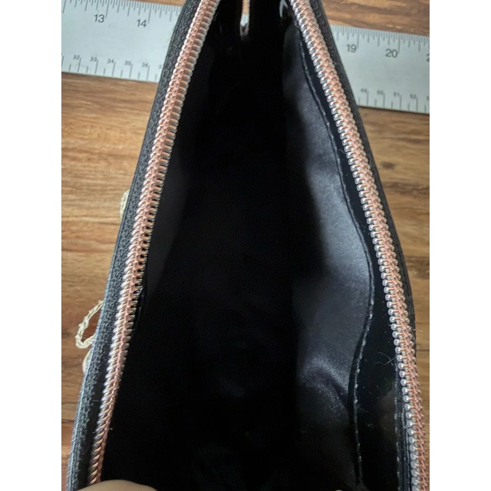 Ted Baker Aimee Black Patent Makeup Bag Cosmetic Pouch Rose Gold Curved Bow